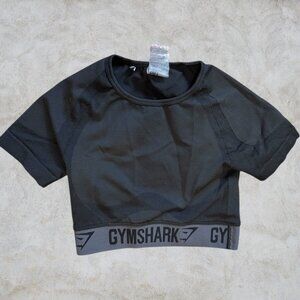 Gymshark Flex Black Cropped Workout Top Logo Band Short Sleeve Athletic Tee S